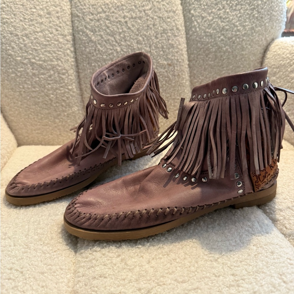 Fringed Leather Ankle Boots Karma of Charme